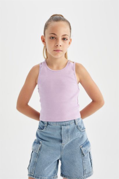 Girl Crew Neck Basic Crop Top