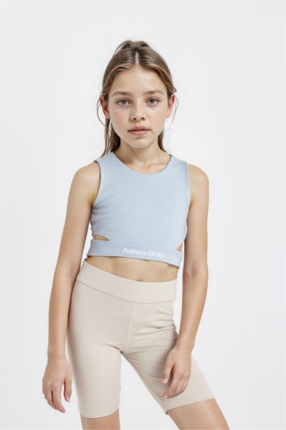 Girl Crew Neck Sports Printed Crop Top