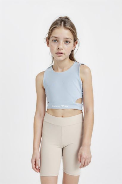 Girl Crew Neck Sports Printed Crop Top