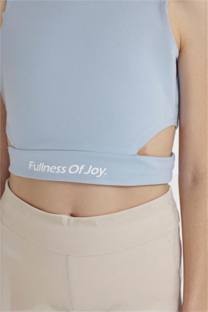 Girl Crew Neck Sports Printed Crop Top