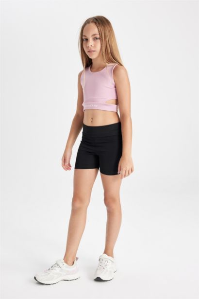 Girl Crew Neck Sports Printed Crop Top