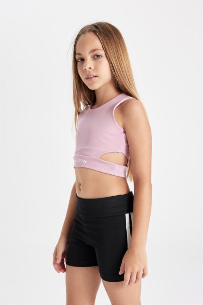 Girl Crew Neck Sports Printed Crop Top