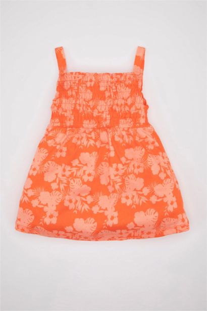 فستان فلورال بناتي ممشط قصة عادية بدون كم بحمالات