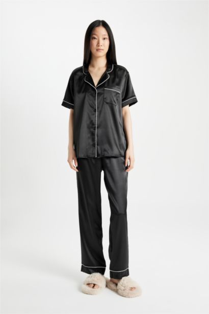 طقم بيجاما ستان قصة عادية - قطعتين