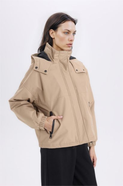 Hooded Zippered Snap Pocket Waterproof Jacket