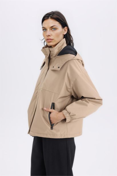Hooded Zippered Snap Pocket Waterproof Jacket