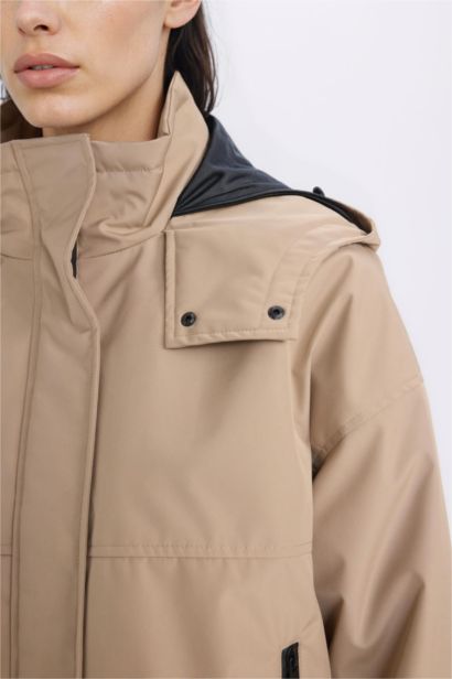 Hooded Zippered Snap Pocket Waterproof Jacket