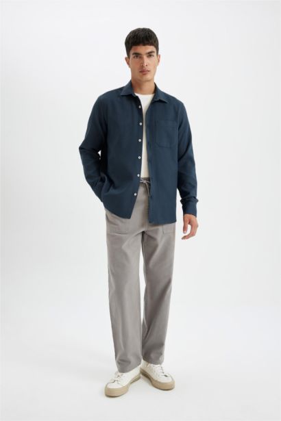 قميص بولو قطن كم طويل قصة عادية