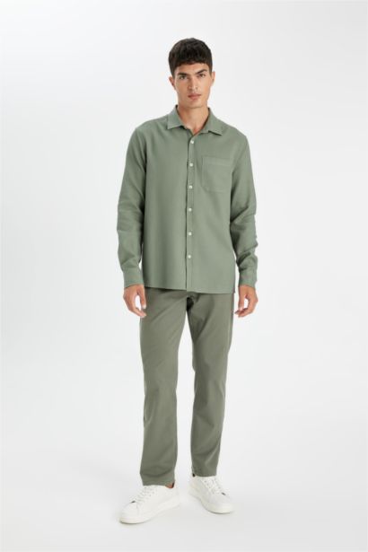 قميص بولو قطن كم طويل قصة عادية