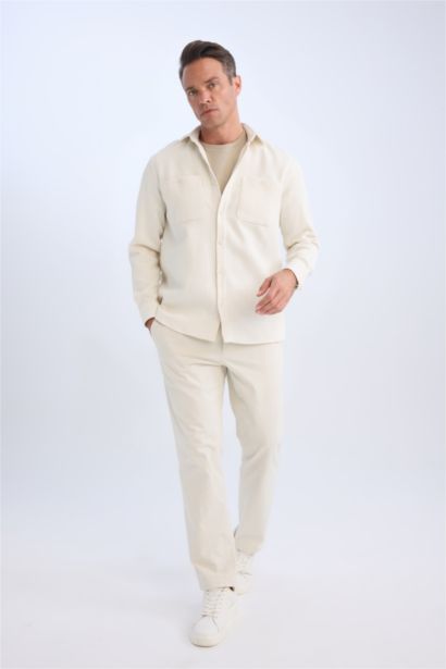 Chemise en flanelle à col polo et manches longues Coupe relax