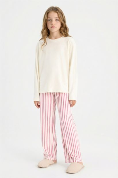 Girl Top Striped Bottoms 2 Piece Pajama Set