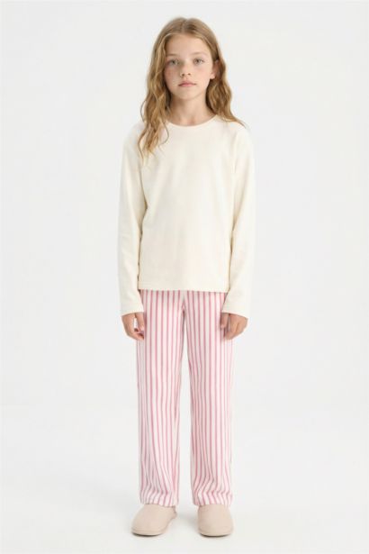 Girl Top Striped Bottoms 2 Piece Pajama Set