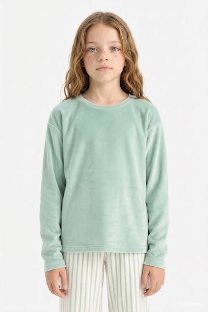 Girl Fleece Top Striped Bottoms 2 Piece Pyjamas Set