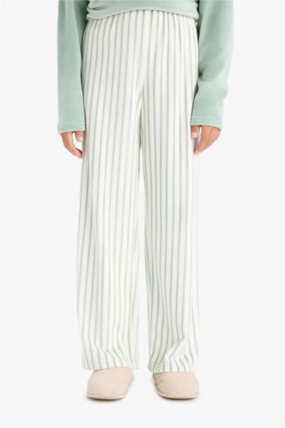 Pijama Takımı Polar Uzun Kollu Üst Çizgili Uzun Alt Kız Çocuk