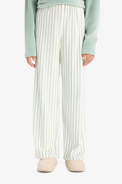 Girl Fleece Top Striped Bottoms 2 Piece Pyjamas Set