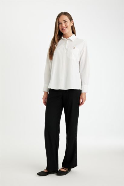 Relax Fit Shirt Collar Poplin Long Sleeve Shirt