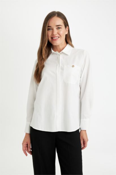 Relax Fit Shirt Collar Poplin Long Sleeve Shirt