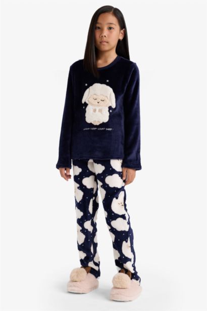 سيت بجامة بناتي قطيفة قصة عادية - قطعتين