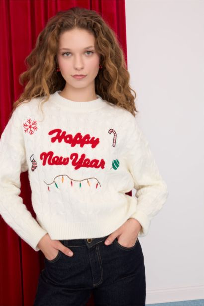 Christmas Themed Crew Neck Patterned Pullover