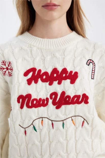 Christmas Themed Crew Neck Patterned Pullover