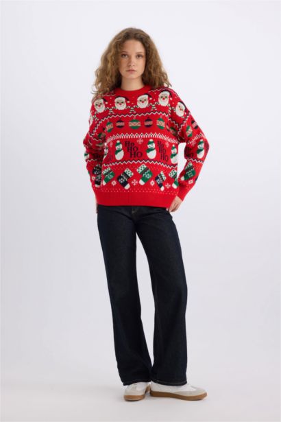 Yılbaşı Temalı  Bisiklet Yaka Triko Kazak