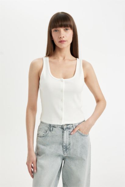 Fitted U-Neck Ribbed Camisole Tank Top