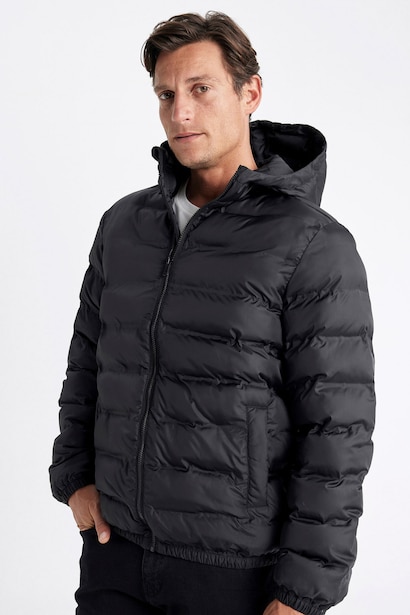 Su İtici Rüzgar Geçirmez Slim Fit Kapüşonlu Şişme Mont