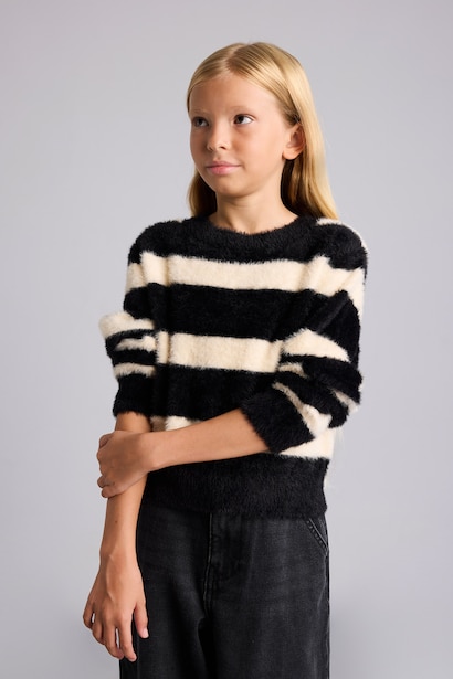 Girl Regular Fit Striped Crew Neck Pullover