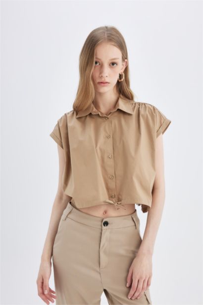 Poplin Short Sleeve Crop Shirt