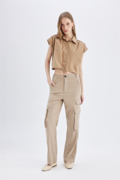 Poplin Short Sleeve Crop Shirt