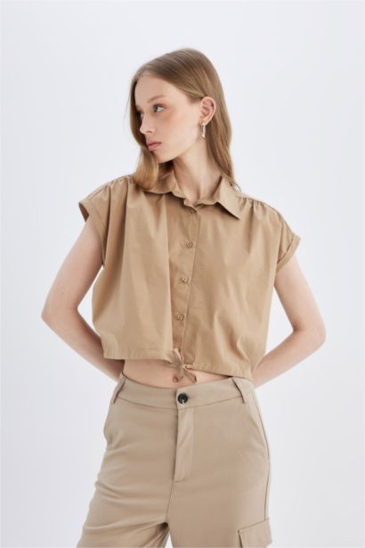 Poplin Short Sleeve Crop Shirt