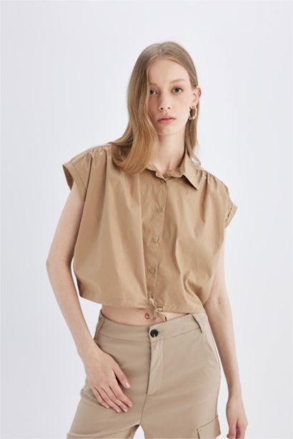 Poplin Short Sleeve Crop Shirt