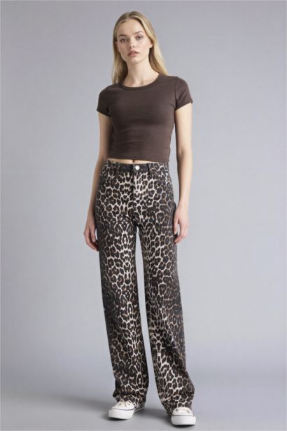 Straight Fit tall hem Animal Print Gabardine Trousers