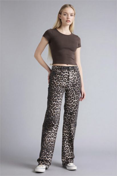 Straight Fit tall hem Animal Print Gabardine Trousers