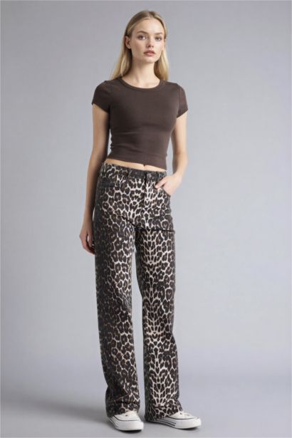 Straight Fit tall hem Animal Print Gabardine Trousers