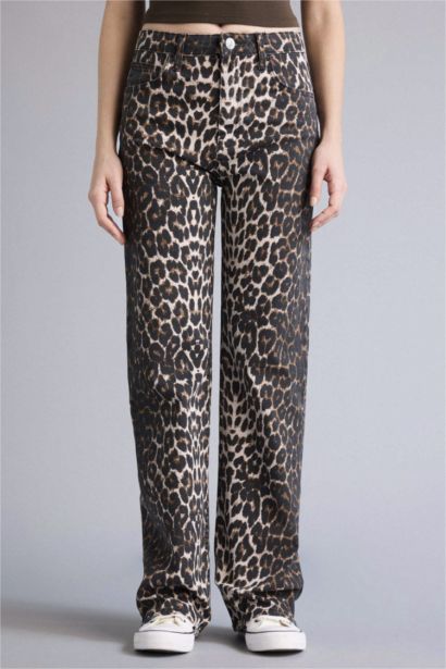 Straight Fit tall hem Animal Print Gabardine Trousers