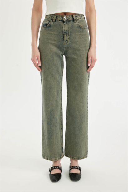 Wide Leg High Waist Long Washed Jeans