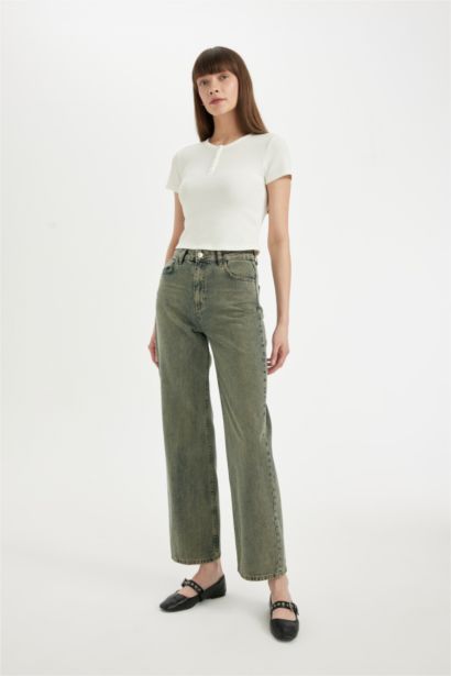 Wide Leg High Waist Long Washed Jeans