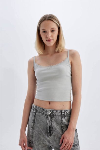 Fitted V Neck Ribbed Camisole Tank Top