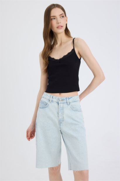 Fitted Slim Fit Ribbed Camisole Black Undershirt