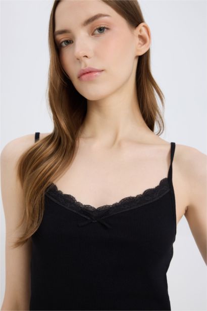 Fitted Slim Fit Ribbed Camisole Black Undershirt