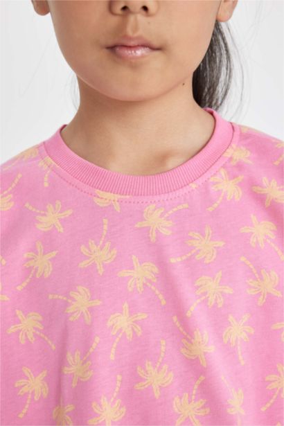 Girl Crew Neck Patterned Crop T-Shirt