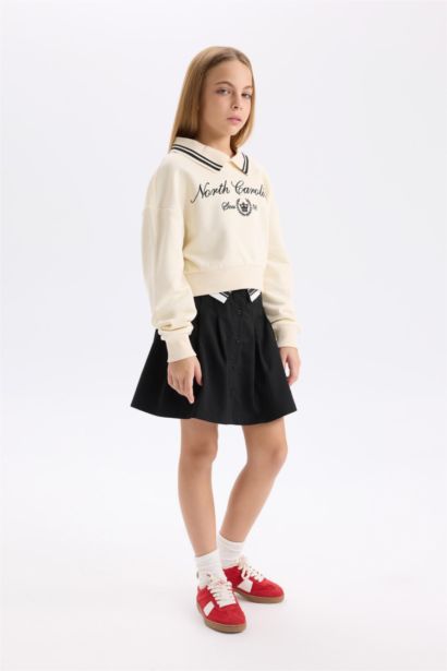 Jupe en twill coupe régulière pour Fille