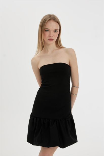 Balloon Fıt Straplez Kolsuz Mini Elbise
