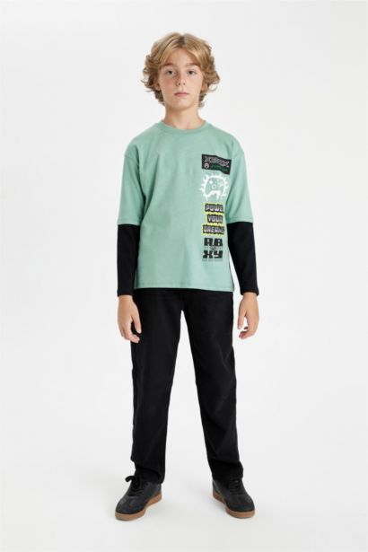 تيشيرت كم طويل قصة عادية برقبة مستديرة