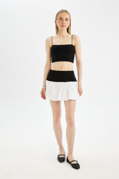 Balloon Fit High Waist Cotton Lined Mini Skirt