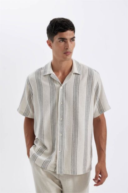 Relax Fit Çizgili Kısa Kollu Gömlek