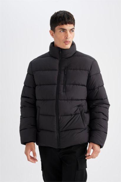 Su İtici Rüzgar Geçirmez Slim Fit Dar Kesim Dik Yaka Astarlı Fermuarlı Cepli Kışlık Şişme Mont