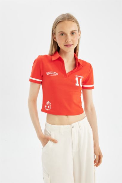 تيشيرت بولو نص كم مضلع سليم فيت