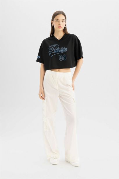 Oversize Fit V Neck Printed Short Sleeve T-Shirt